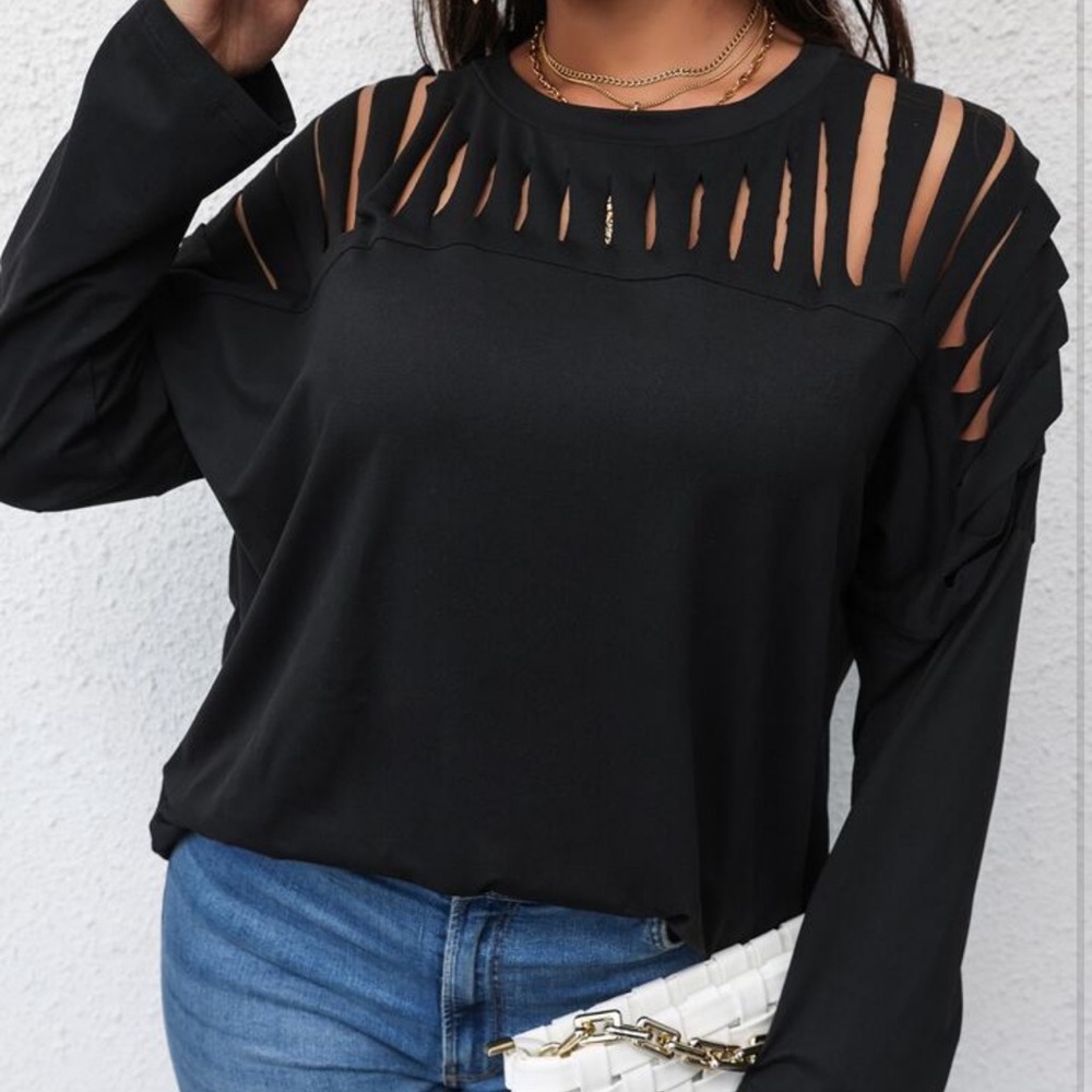 Shein Plus Ladder Cut Out Batwing Sleeve Tee 3XL
